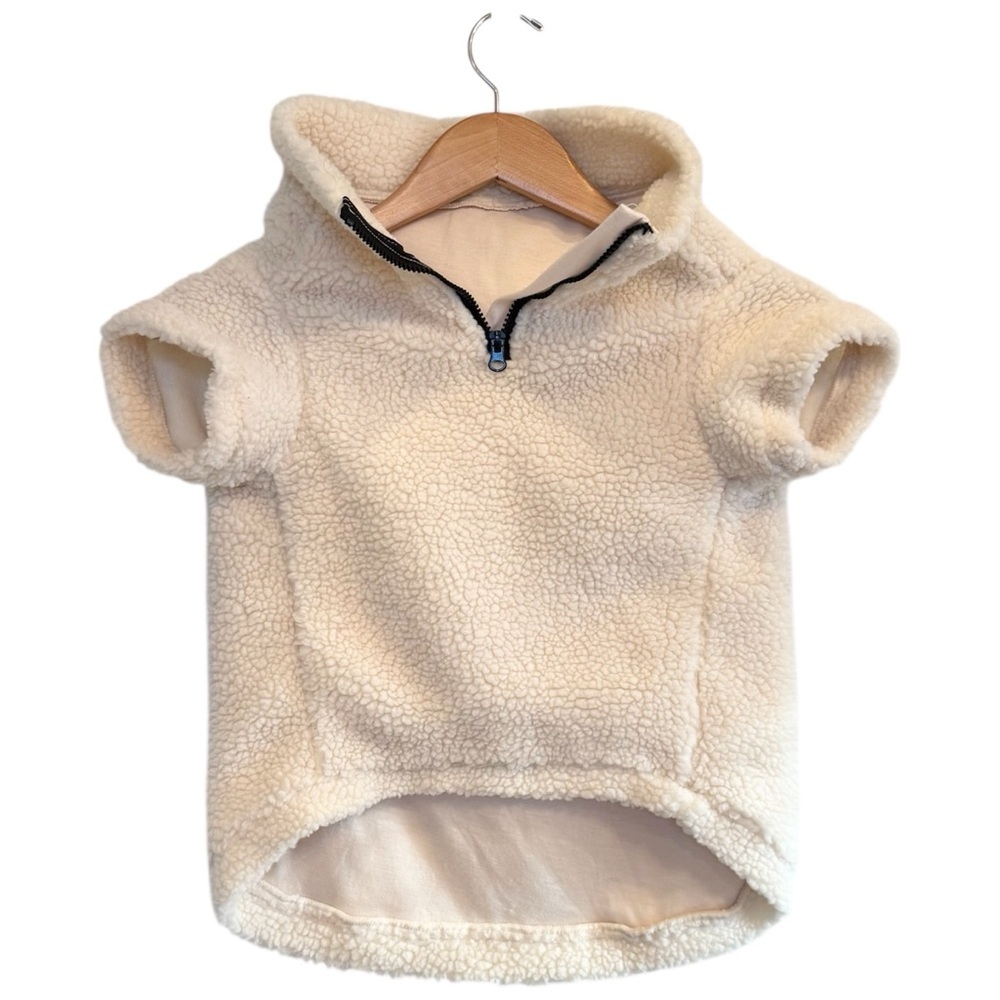 🌈 6/$60 Dog Faux Shearling Sweater Pullover Short Sleeve Cream Zipper Collar
